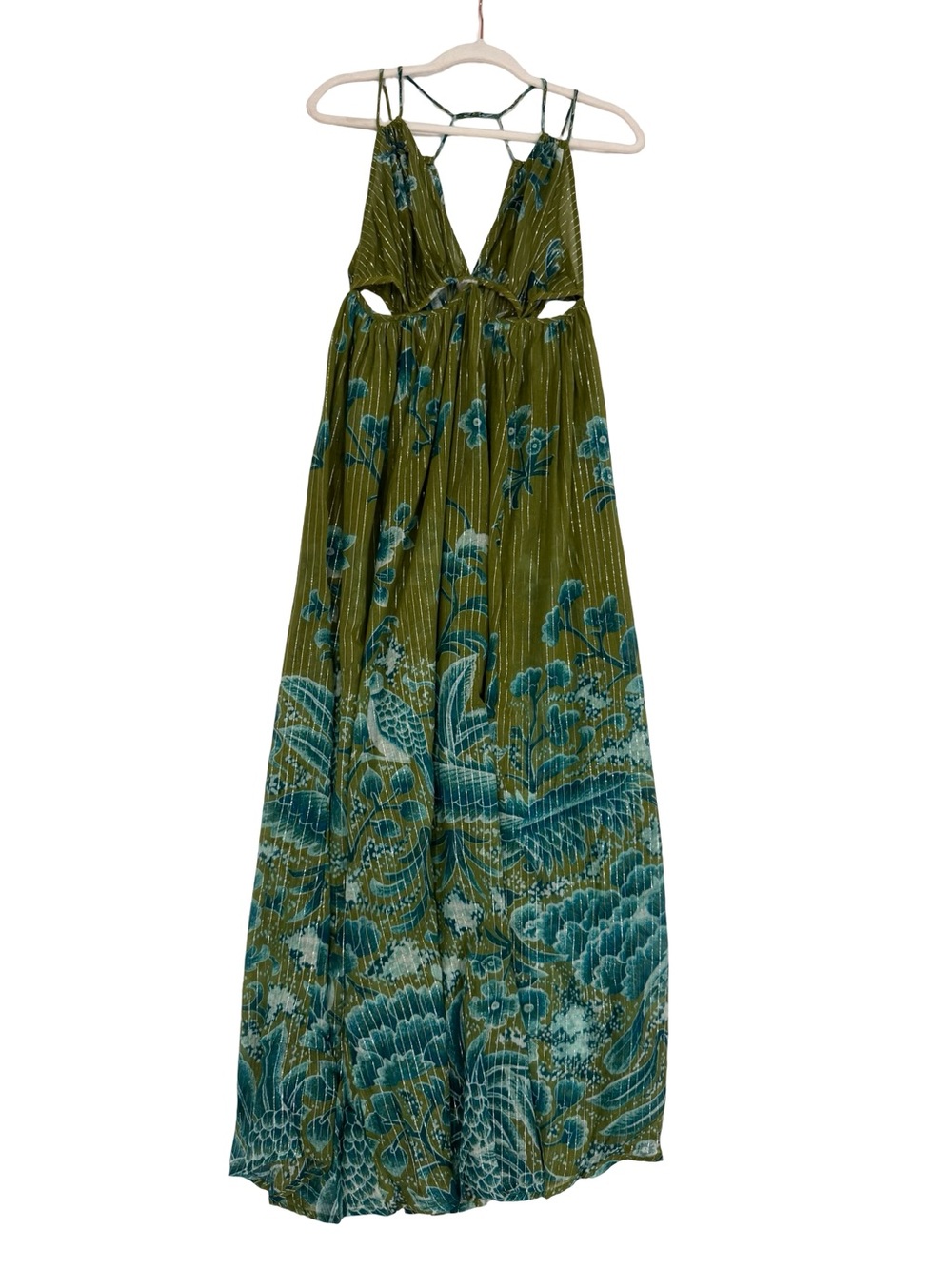 Anthropologie Green Floral Halter Maxi Dress - Picture 4 of 16